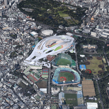 サムネイル:ザハの新国立競技場をグーグルアース上で3Dで見ることができ、景観について考えることができるサイト「myscape.jp」が公開